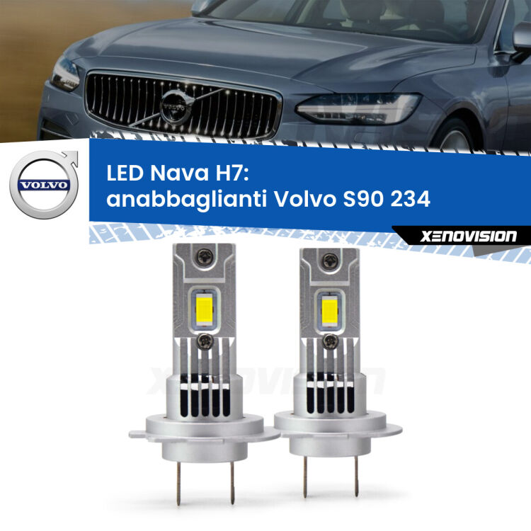 <strong>Anabbaglianti LED no-spie per Volvo S90</strong> 234 2016 in poi. Coppia lampade <strong>H7</strong> modello Nava canbus, raffreddate a ventola.