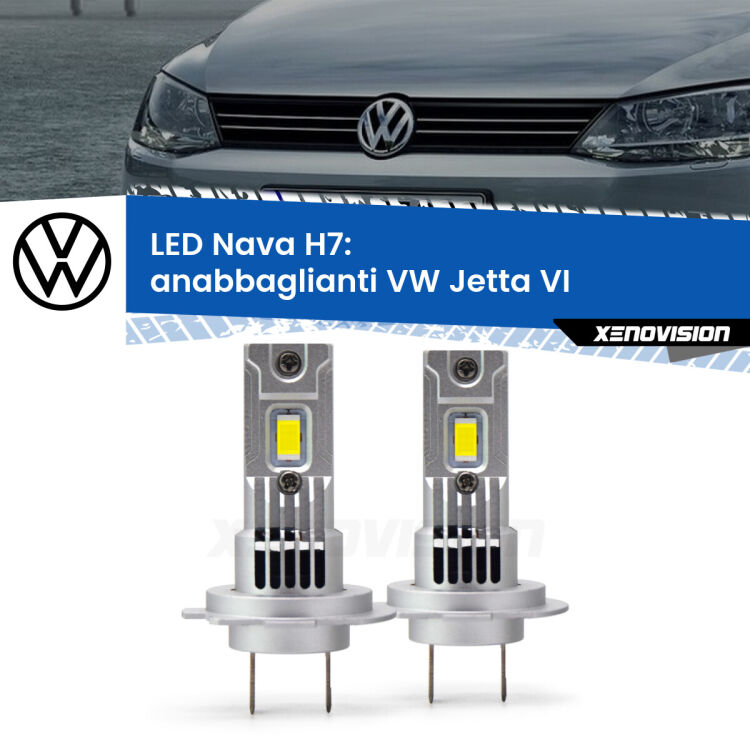 <strong>Anabbaglianti LED no-spie per VW Jetta</strong> VI 2010 - 2017. Coppia lampade <strong>H7</strong> modello Nava canbus, raffreddate a ventola.