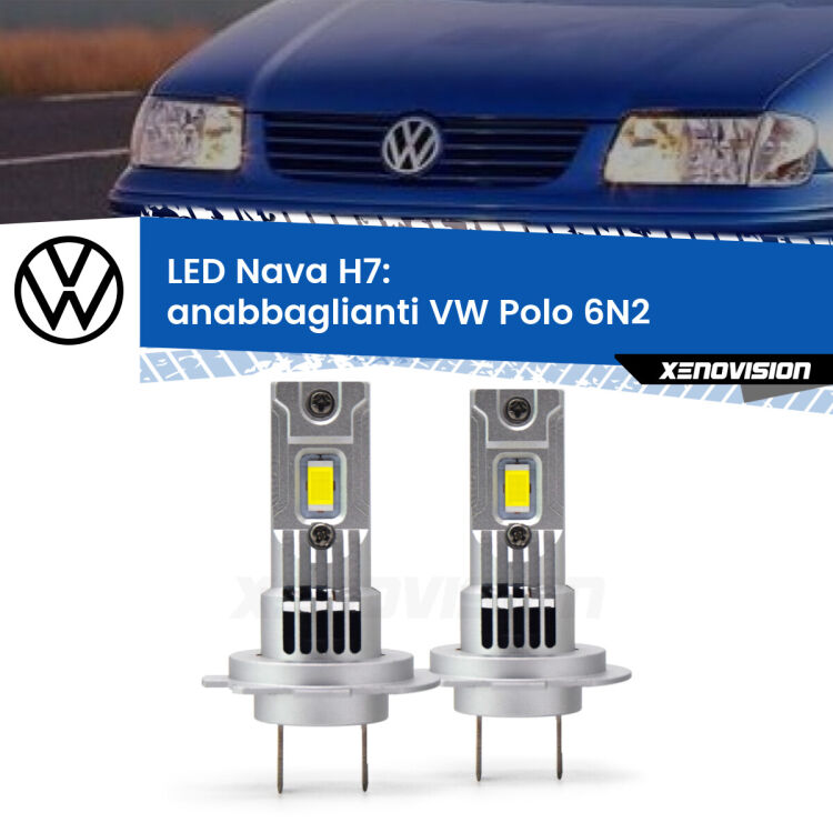 <strong>Anabbaglianti LED no-spie per VW Polo</strong> 6N2 1999 - 2001. Coppia lampade <strong>H7</strong> modello Nava canbus, raffreddate a ventola.