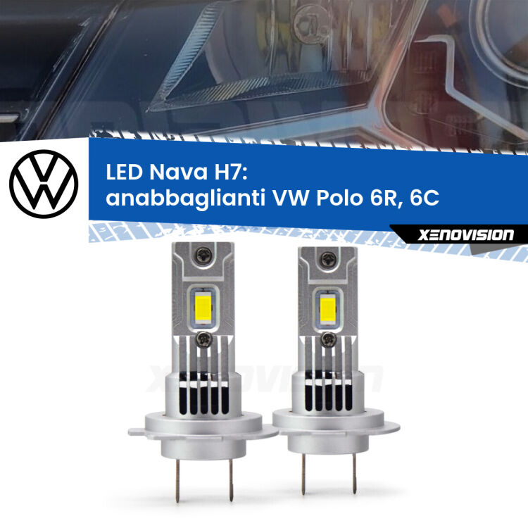 <strong>Anabbaglianti LED no-spie per VW Polo</strong> 6R, 6C lenticolare. Coppia lampade <strong>H7</strong> modello Nava canbus, raffreddate a ventola.