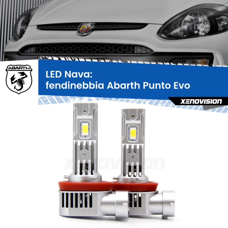 <strong>Fendinebbia LED no-spie per Abarth Punto Evo</strong>  2010 - 2014. Coppia lampade <strong>H11</strong>/H9/H8/H16(JP) modello Nava canbus, raffreddate a ventola.