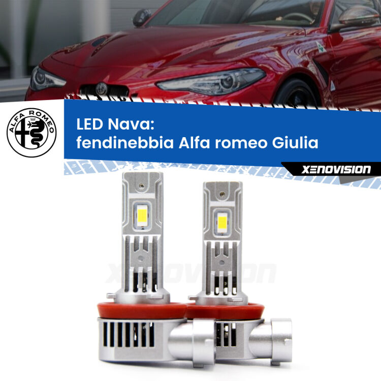 <strong>Fendinebbia LED no-spie per Alfa romeo Giulia</strong>  2015 in poi. Coppia lampade <strong>H11</strong>/H9/H8/H16(JP) modello Nava canbus, raffreddate a ventola.