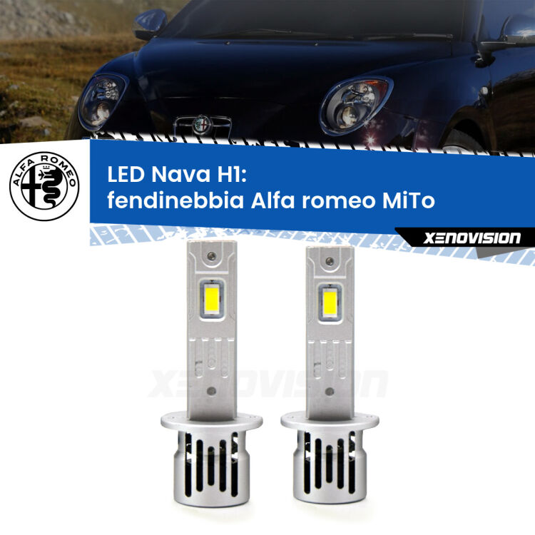 <strong>Fendinebbia LED no-spie per Alfa romeo MiTo</strong>  2008 - 2018. Coppia lampade <strong> H1</strong> modello Nava canbus, raffreddate a ventola.