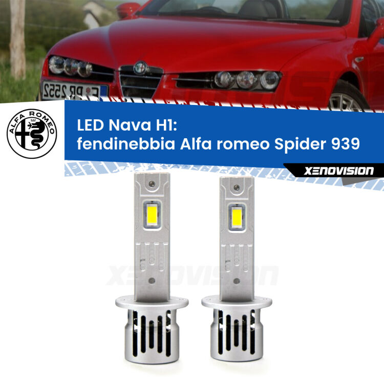 <strong>Fendinebbia LED no-spie per Alfa romeo Spider</strong> 939 2006 - 2010. Coppia lampade <strong> H1</strong> modello Nava canbus, raffreddate a ventola.