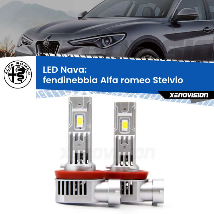 <strong>Fendinebbia LED no-spie per Alfa romeo Stelvio</strong>  2016 in poi. Coppia lampade <strong>H11</strong>/H9/H8/H16(JP) modello Nava canbus, raffreddate a ventola.