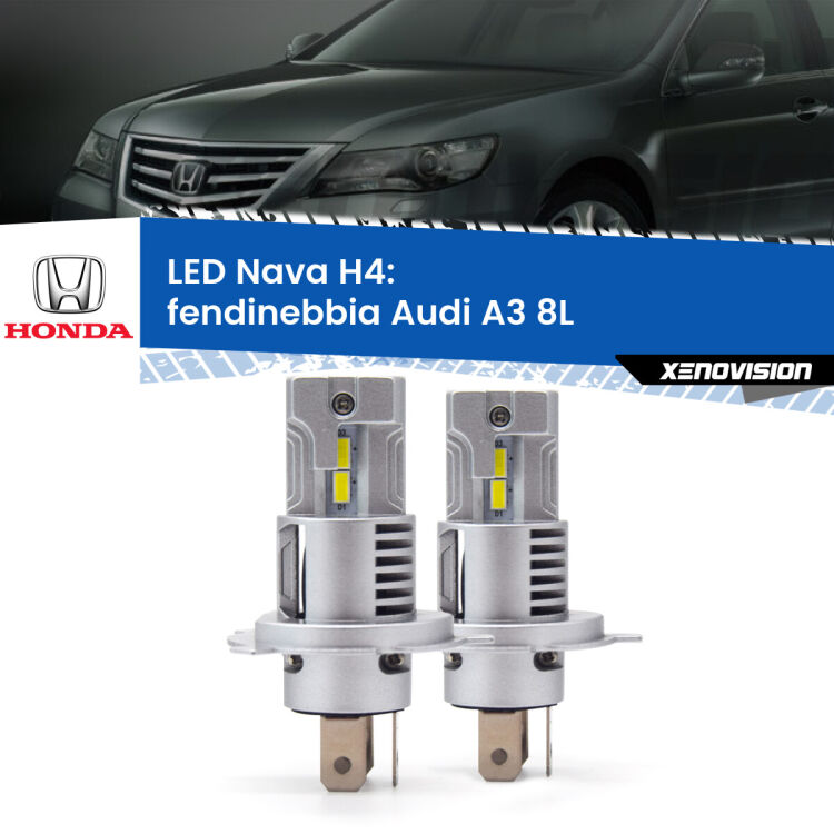 <strong>Anabbaglianti LED no-spie per Honda Legend</strong> Mk3 1996 - 2004. Coppia lampade <strong>H4</strong> modello Nava canbus, raffreddate a ventola.