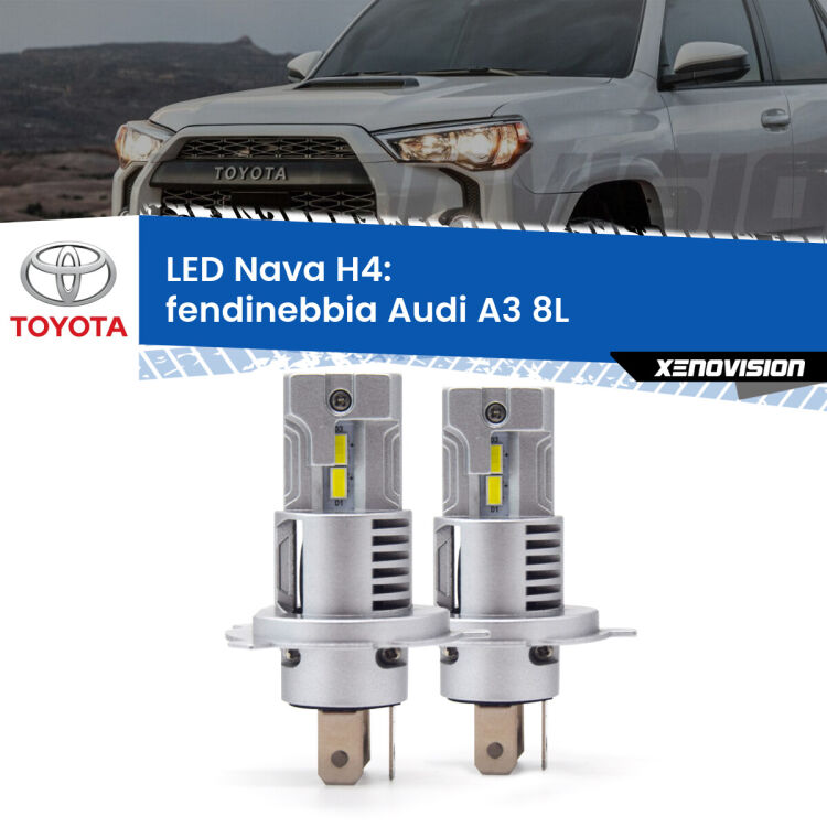 <strong>Anabbaglianti LED no-spie per Toyota 4 runner</strong> N120 1989 - 1996. Coppia lampade <strong>H4</strong> modello Nava canbus, raffreddate a ventola.