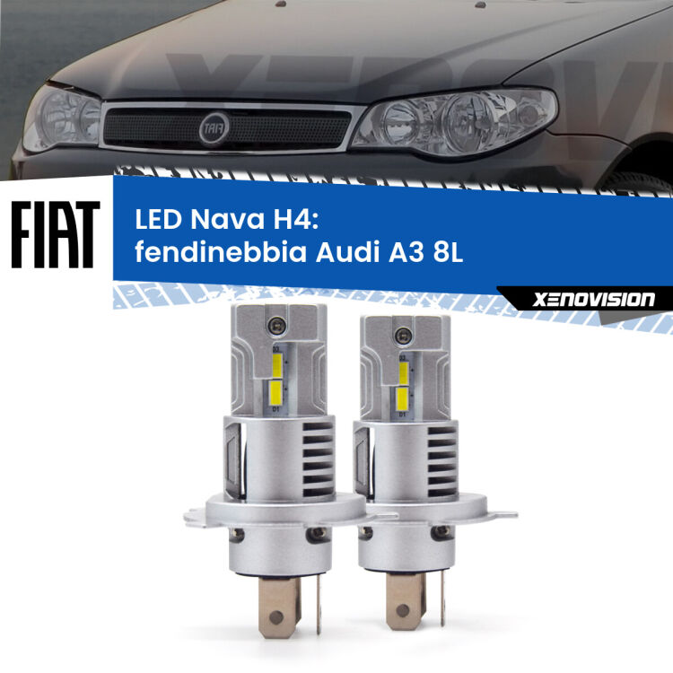 <strong>Anabbaglianti LED no-spie per Fiat Siena</strong>  a parabola singola. Coppia lampade <strong>H4</strong> modello Nava canbus, raffreddate a ventola.