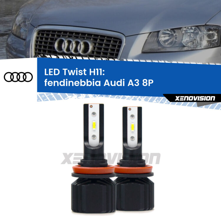 <strong>Kit fendinebbia LED</strong> H11 per <strong>Audi A3</strong> 8P 2008 - 2012. Compatte, impermeabili, senza ventola: praticamente indistruttibili. Top Quality.