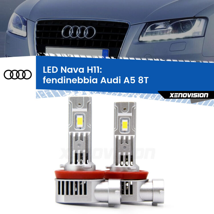 <strong>Fendinebbia LED no-spie per Audi A5</strong> 8T 2007 - 2017. Coppia lampade <strong>H11</strong> modello Nava canbus, raffreddate a ventola.