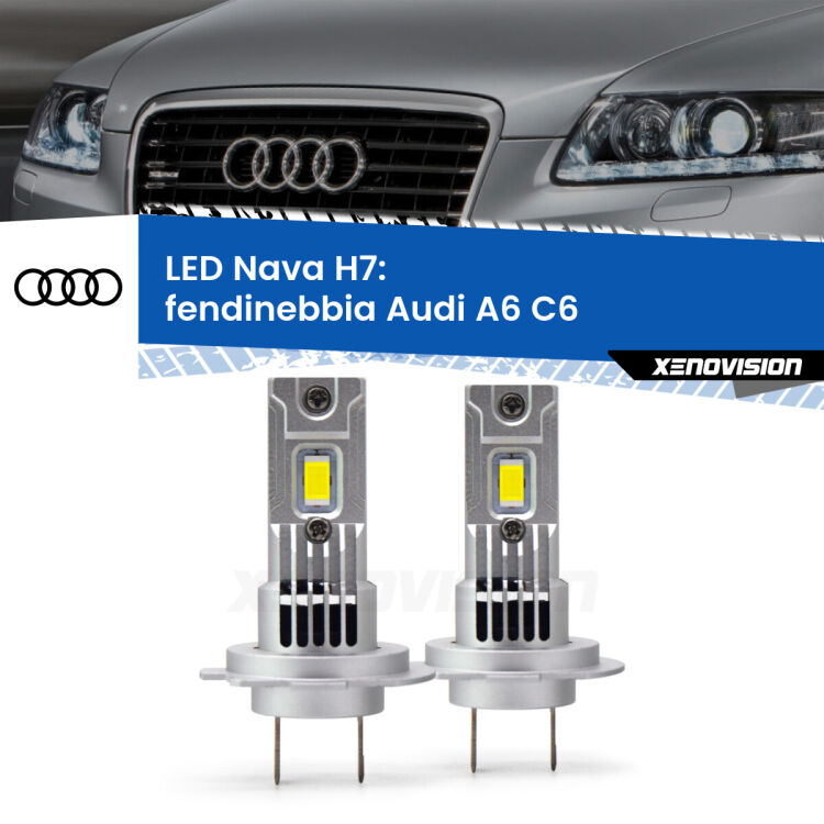 <strong>Fendinebbia LED no-spie per Audi A6</strong> C6 2004 - 2008. Coppia lampade <strong>H7</strong> modello Nava canbus, raffreddate a ventola.