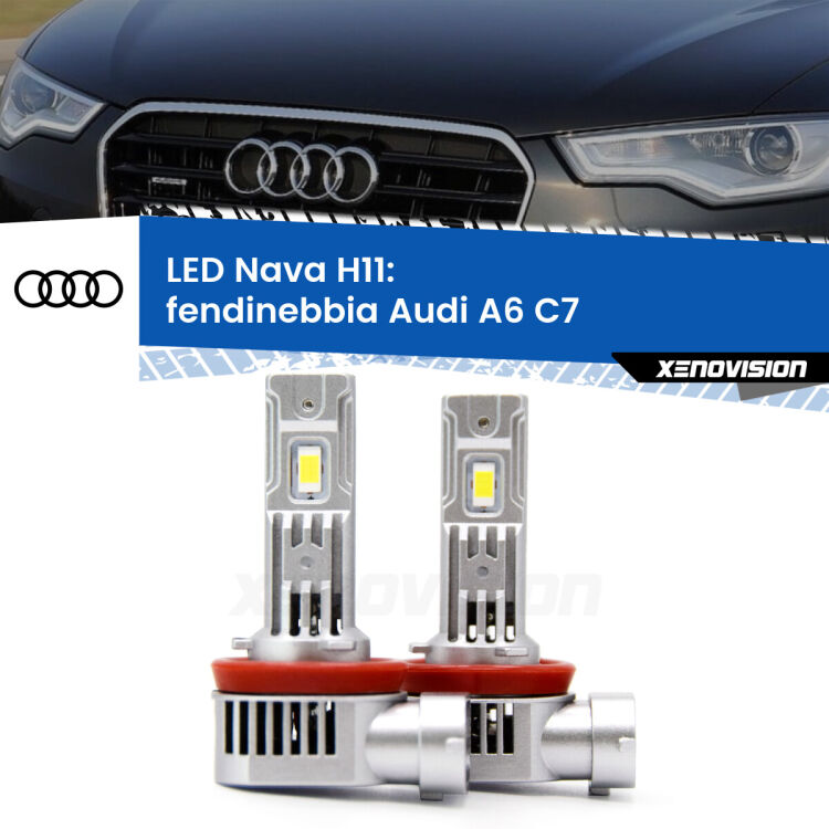 <strong>Fendinebbia LED no-spie per Audi A6</strong> C7 2010 - 2018. Coppia lampade <strong>H11</strong> modello Nava canbus, raffreddate a ventola.