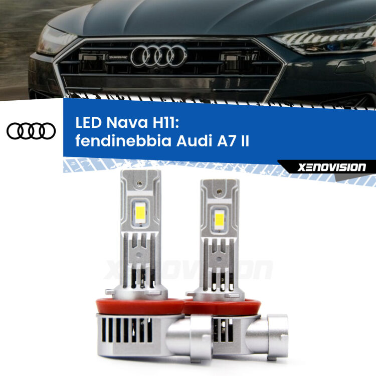 <strong>Fendinebbia LED no-spie per Audi A7</strong> II 2019 in poi. Coppia lampade <strong>H11</strong> modello Nava canbus, raffreddate a ventola.