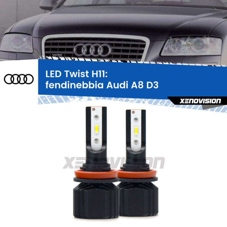 <strong>Kit fendinebbia LED</strong> H11 per <strong>Audi A8</strong> D3 2002 - 2004. Compatte, impermeabili, senza ventola: praticamente indistruttibili. Top Quality.