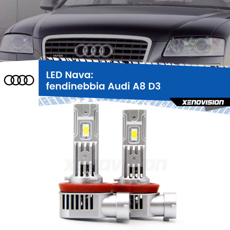 <strong>Fendinebbia LED no-spie per Audi A8</strong> D3 2002 - 2004. Coppia lampade <strong>H11</strong>/H9/H8/H16(JP) modello Nava canbus, raffreddate a ventola.