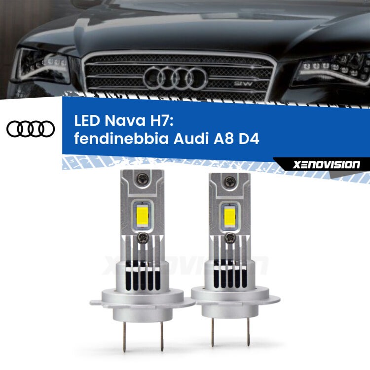 <strong>Fendinebbia LED no-spie per Audi A8</strong> D4 2009 - 2018. Coppia lampade <strong>H7</strong> modello Nava canbus, raffreddate a ventola.