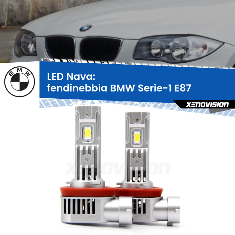 <strong>Fendinebbia LED no-spie per BMW Serie-1</strong> E87 2003 - 2012. Coppia lampade <strong>H11</strong>/H9/H8/H16(JP) modello Nava canbus, raffreddate a ventola.