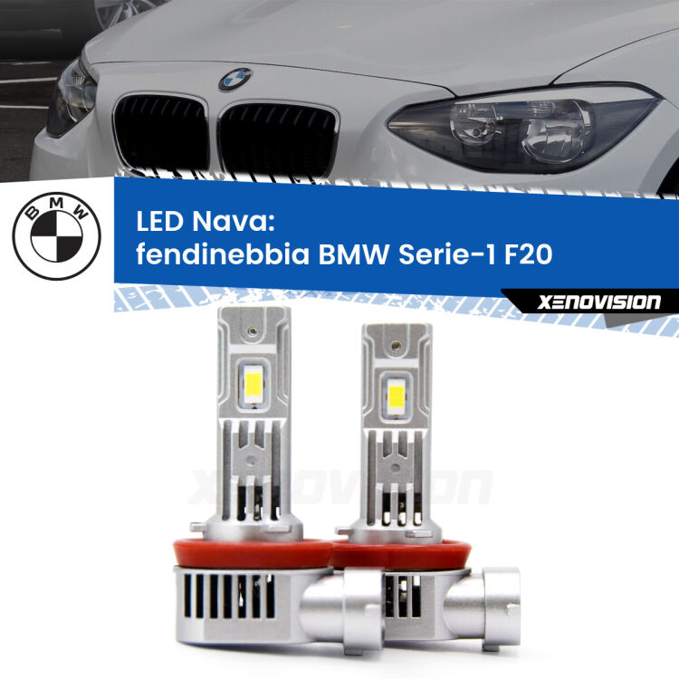 <strong>Fendinebbia LED no-spie per BMW Serie-1</strong> F20 2010 - 2019. Coppia lampade <strong>H11</strong>/H9/H8/H16(JP) modello Nava canbus, raffreddate a ventola.