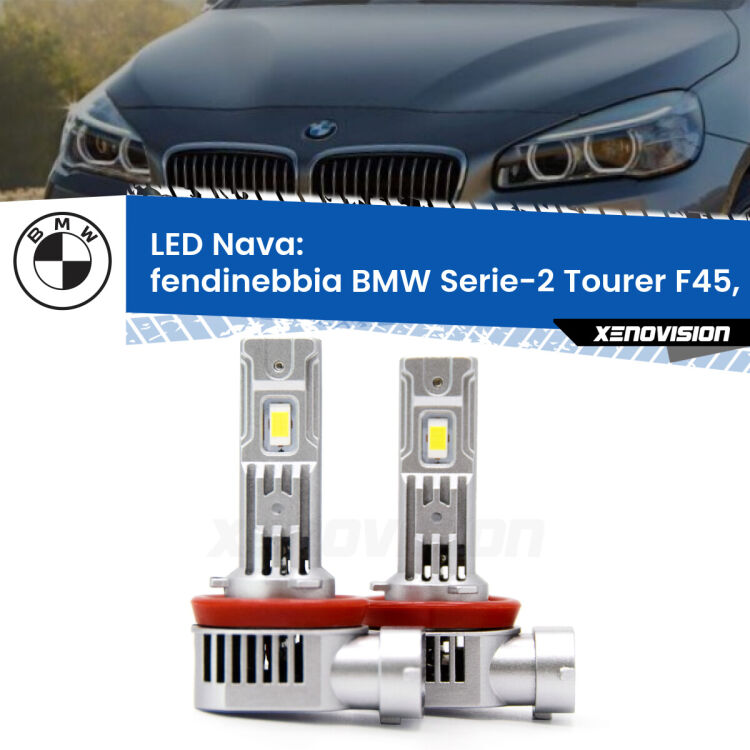 <strong>Fendinebbia LED no-spie per BMW Serie-2 Tourer</strong> F45, F46 2014 - 2018. Coppia lampade <strong>H11</strong>/H9/H8/H16(JP) modello Nava canbus, raffreddate a ventola.