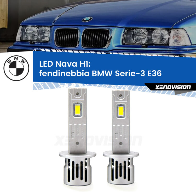 <strong>Fendinebbia LED no-spie per BMW Serie-3</strong> E36 1990 - 1998. Coppia lampade <strong> H1</strong> modello Nava canbus, raffreddate a ventola.