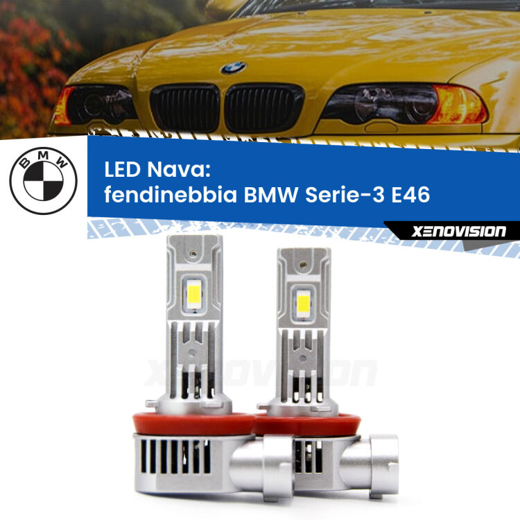 <strong>Fendinebbia LED no-spie per BMW Serie-3</strong> E46 2002 - 2005. Coppia lampade <strong>H11</strong>/H9/H8/H16(JP) modello Nava canbus, raffreddate a ventola.