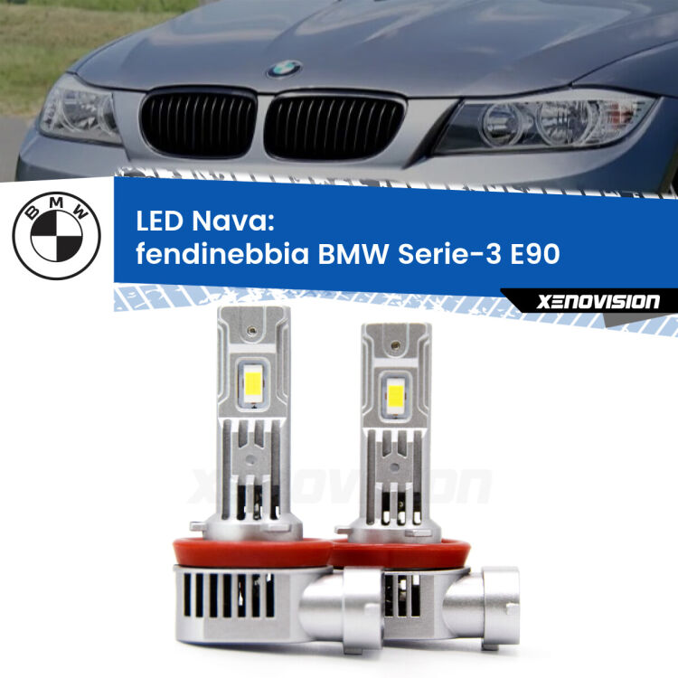 <strong>Fendinebbia LED no-spie per BMW Serie-3</strong> E90 Versione 2. Coppia lampade <strong>H11</strong>/H9/H8/H16(JP) modello Nava canbus, raffreddate a ventola.