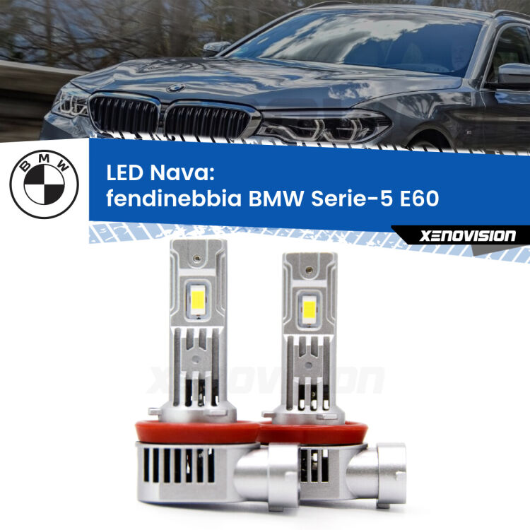 <strong>Fendinebbia LED no-spie per BMW Serie-5</strong> E60 2007 - 2010. Coppia lampade <strong>H11</strong>/H9/H8/H16(JP) modello Nava canbus, raffreddate a ventola.