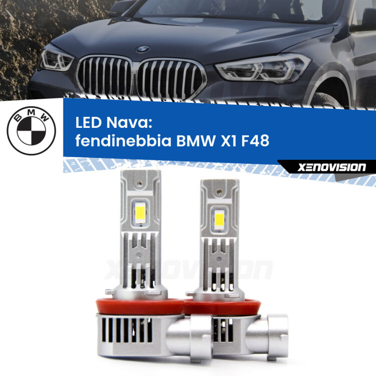 <strong>Fendinebbia LED no-spie per BMW X1</strong> F48 2016 - 2021. Coppia lampade <strong>H11</strong>/H9/H8/H16(JP) modello Nava canbus, raffreddate a ventola.