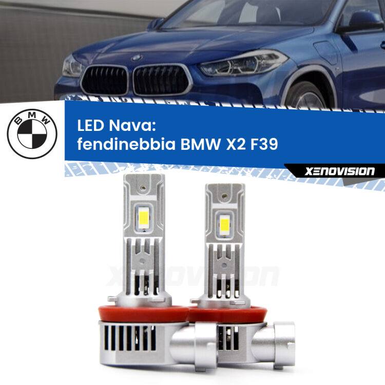 <strong>Fendinebbia LED no-spie per BMW X2</strong> F39 2017 in poi. Coppia lampade <strong>H11</strong>/H9/H8/H16(JP) modello Nava canbus, raffreddate a ventola.