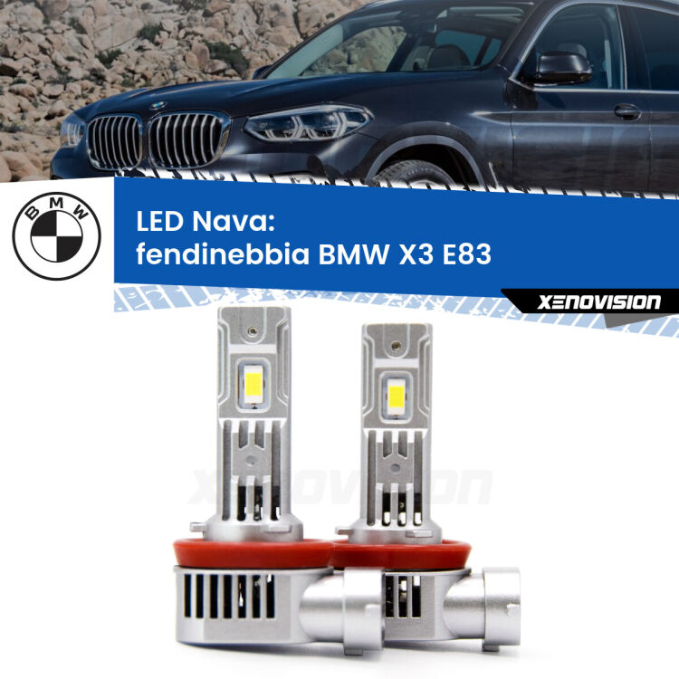 <strong>Fendinebbia LED no-spie per BMW X3</strong> E83 2003 - 2010. Coppia lampade <strong>H11</strong>/H9/H8/H16(JP) modello Nava canbus, raffreddate a ventola.