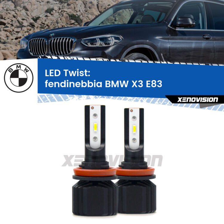 <strong>Kit fendinebbia LED</strong> per <strong>BMW X3</strong> E83 2003 - 2010. Compatte, impermeabili, senza ventola: praticamente indistruttibili. Top Quality.