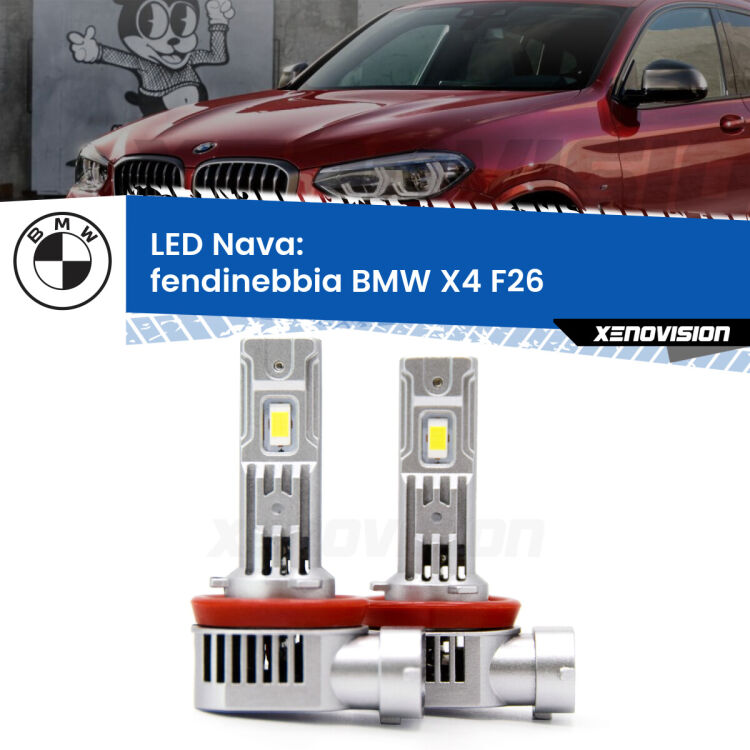 <strong>Fendinebbia LED no-spie per BMW X4</strong> F26 2014 - 2017. Coppia lampade <strong>H11</strong>/H9/H8/H16(JP) modello Nava canbus, raffreddate a ventola.