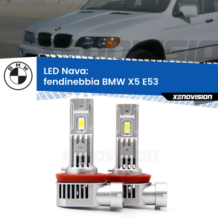 <strong>Fendinebbia LED no-spie per BMW X5</strong> E53 2002 - 2005. Coppia lampade <strong>H11</strong>/H9/H8/H16(JP) modello Nava canbus, raffreddate a ventola.