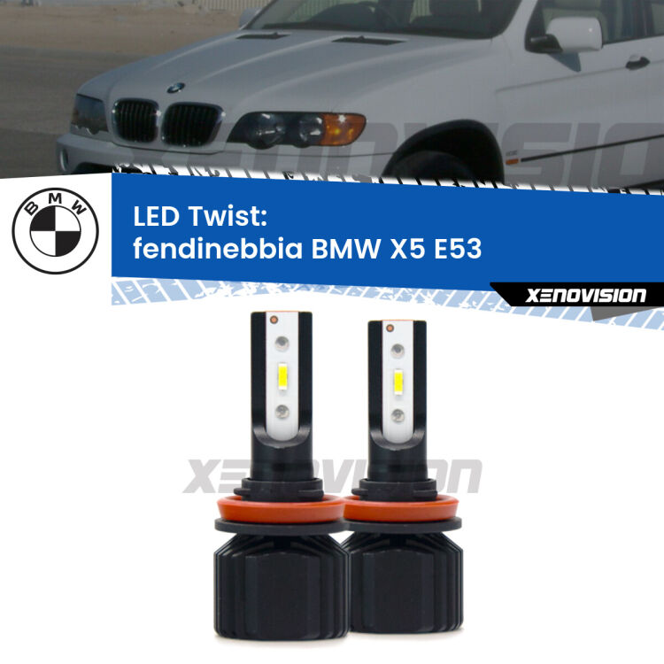 <strong>Kit fendinebbia LED</strong> per <strong>BMW X5</strong> E53 2002 - 2005. Compatte, impermeabili, senza ventola: praticamente indistruttibili. Top Quality.