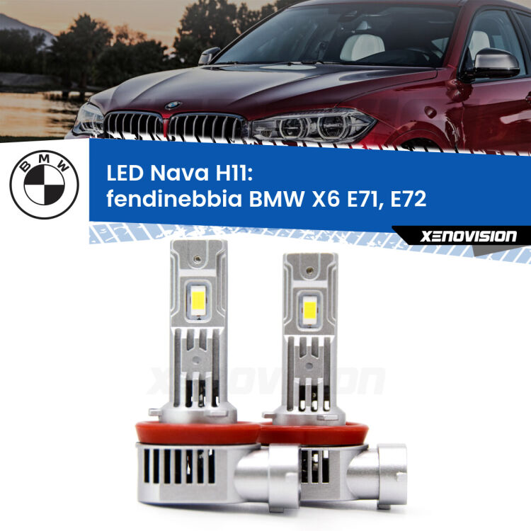 <strong>Fendinebbia LED no-spie per BMW X6</strong> E71, E72 2008 - 2014. Coppia lampade <strong>H11</strong> modello Nava canbus, raffreddate a ventola.