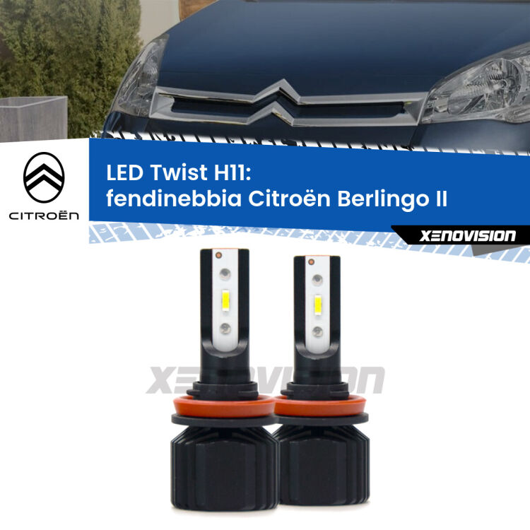 <strong>Kit fendinebbia LED</strong> H11 per <strong>Citroën Berlingo</strong> II con luci svolta. Compatte, impermeabili, senza ventola: praticamente indistruttibili. Top Quality.