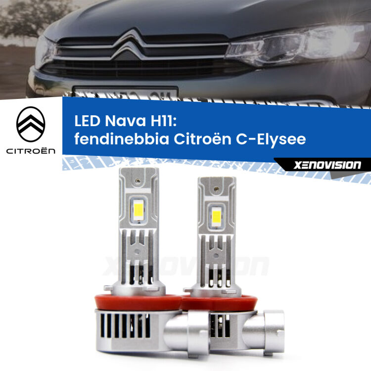 <strong>Fendinebbia LED no-spie per Citroën C-Elysee</strong>  2012 in poi. Coppia lampade <strong>H11</strong> modello Nava canbus, raffreddate a ventola.