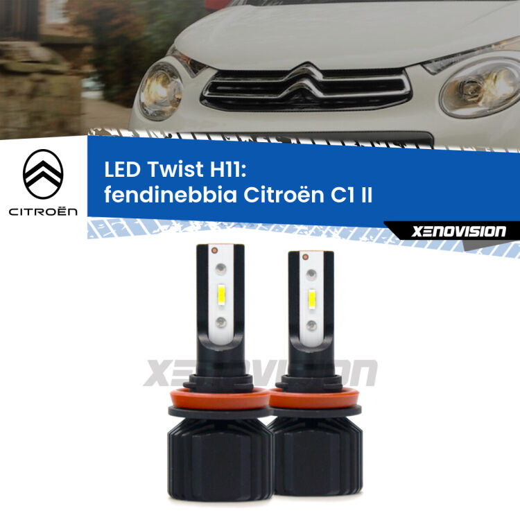 <strong>Kit fendinebbia LED</strong> H11 per <strong>Citroën C1</strong> II 2014 in poi. Compatte, impermeabili, senza ventola: praticamente indistruttibili. Top Quality.