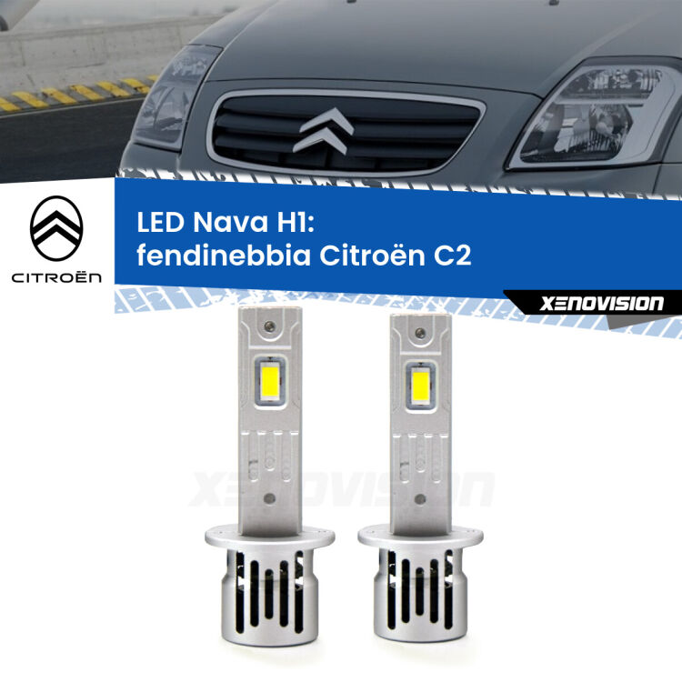 <strong>Fendinebbia LED no-spie per Citroën C2</strong>  2003 - 2009. Coppia lampade <strong> H1</strong> modello Nava canbus, raffreddate a ventola.