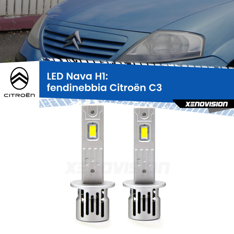 <strong>Fendinebbia LED no-spie per Citroën C3</strong>  2002 - 2009. Coppia lampade <strong> H1</strong> modello Nava canbus, raffreddate a ventola.