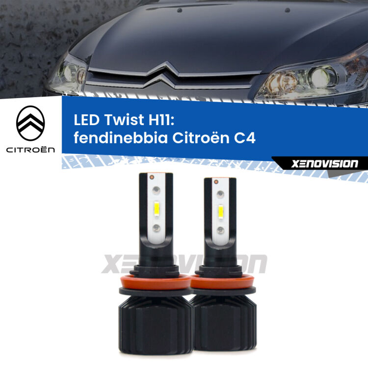 <strong>Kit fendinebbia LED</strong> H11 per <strong>Citroën C4</strong>  2004 - 2009. Compatte, impermeabili, senza ventola: praticamente indistruttibili. Top Quality.