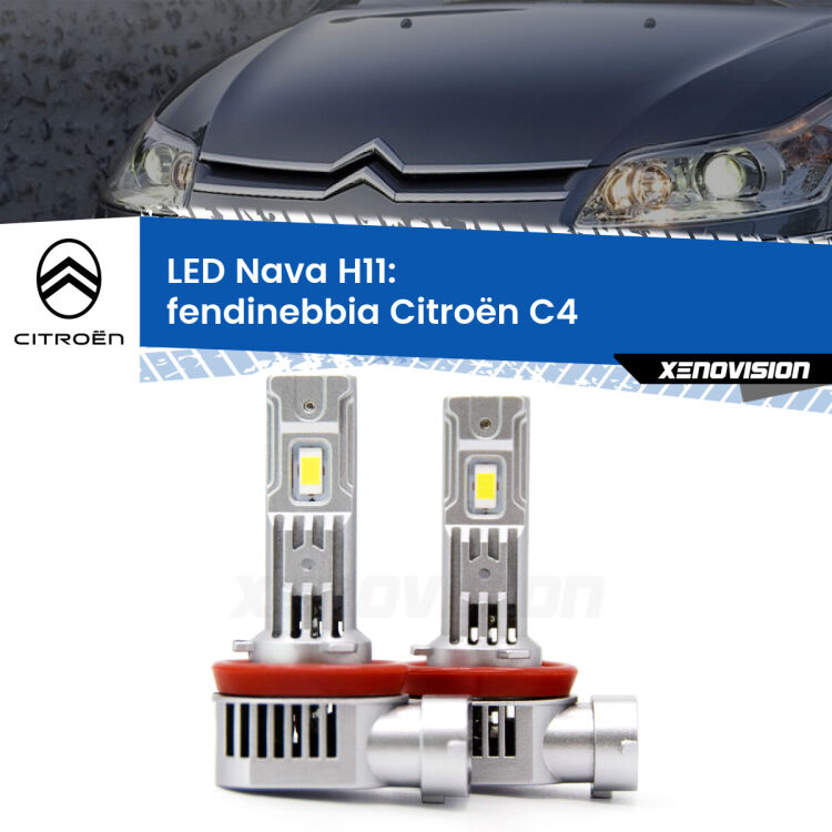 <strong>Fendinebbia LED no-spie per Citroën C4</strong>  2004 - 2009. Coppia lampade <strong>H11</strong> modello Nava canbus, raffreddate a ventola.