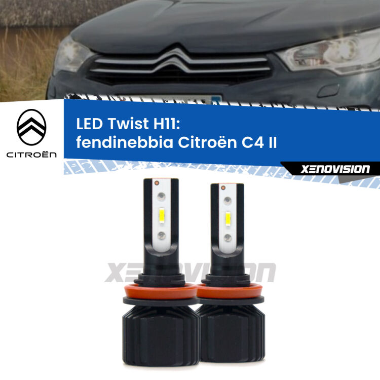 <strong>Kit fendinebbia LED</strong> H11 per <strong>Citroën C4</strong> II 2009 - 2016. Compatte, impermeabili, senza ventola: praticamente indistruttibili. Top Quality.