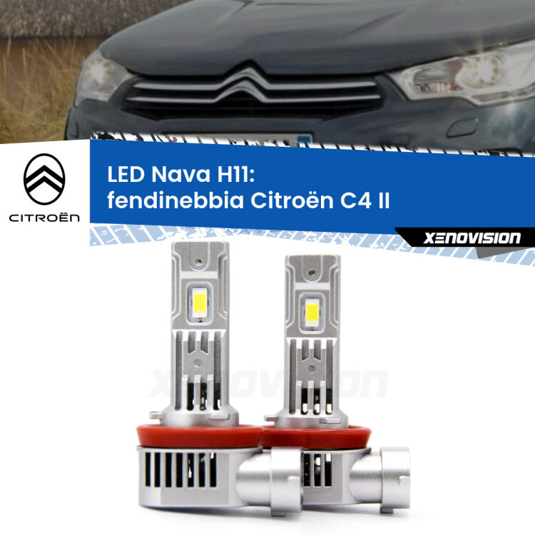 <strong>Fendinebbia LED no-spie per Citroën C4</strong> II 2009 - 2016. Coppia lampade <strong>H11</strong> modello Nava canbus, raffreddate a ventola.