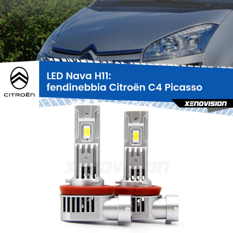 <strong>Fendinebbia LED no-spie per Citroën C4 Picasso</strong>  2006 - 2013. Coppia lampade <strong>H11</strong> modello Nava canbus, raffreddate a ventola.