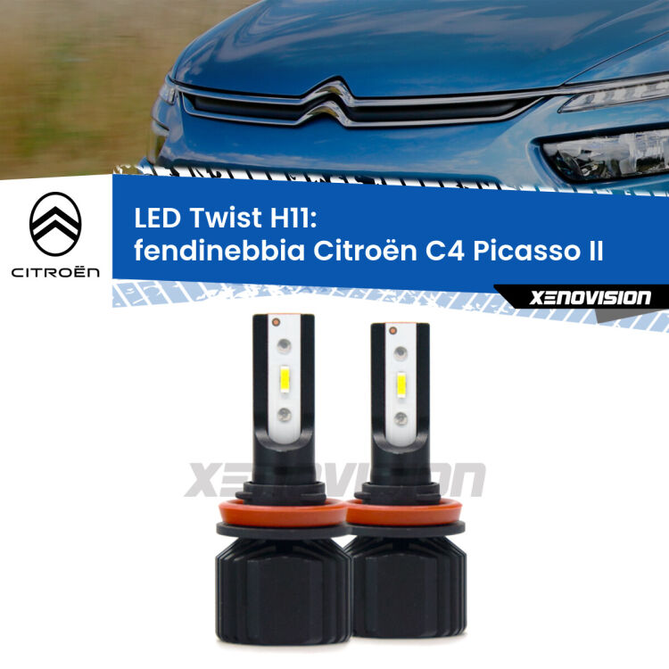 <strong>Kit fendinebbia LED</strong> H11 per <strong>Citroën C4 Picasso</strong> II 2013 in poi. Compatte, impermeabili, senza ventola: praticamente indistruttibili. Top Quality.