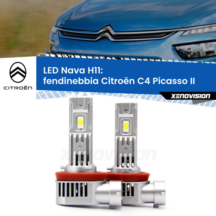 <strong>Fendinebbia LED no-spie per Citroën C4 Picasso</strong> II 2013 in poi. Coppia lampade <strong>H11</strong> modello Nava canbus, raffreddate a ventola.