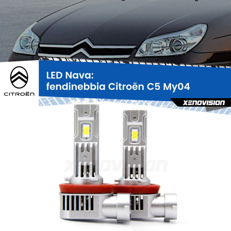 <strong>Fendinebbia LED no-spie per Citroën C5</strong> My04 2004 - 2008. Coppia lampade <strong>H11</strong>/H9/H8/H16(JP) modello Nava canbus, raffreddate a ventola.