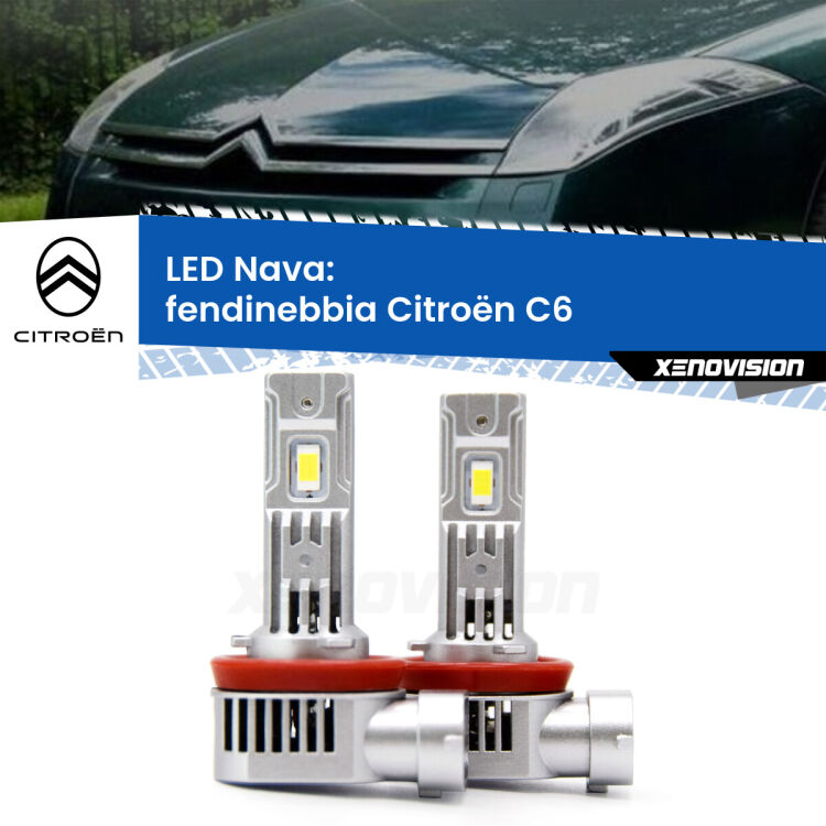 <strong>Fendinebbia LED no-spie per Citroën C6</strong>  2005 - 2012. Coppia lampade <strong>H11</strong>/H9/H8/H16(JP) modello Nava canbus, raffreddate a ventola.