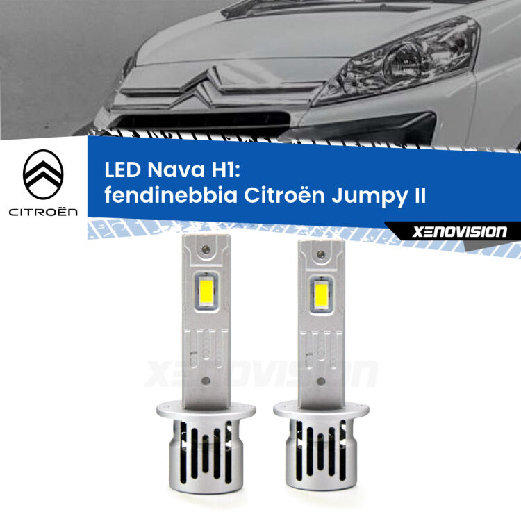 <strong>Fendinebbia LED no-spie per Citroën Jumpy</strong> II 2006 - 2015. Coppia lampade <strong> H1</strong> modello Nava canbus, raffreddate a ventola.